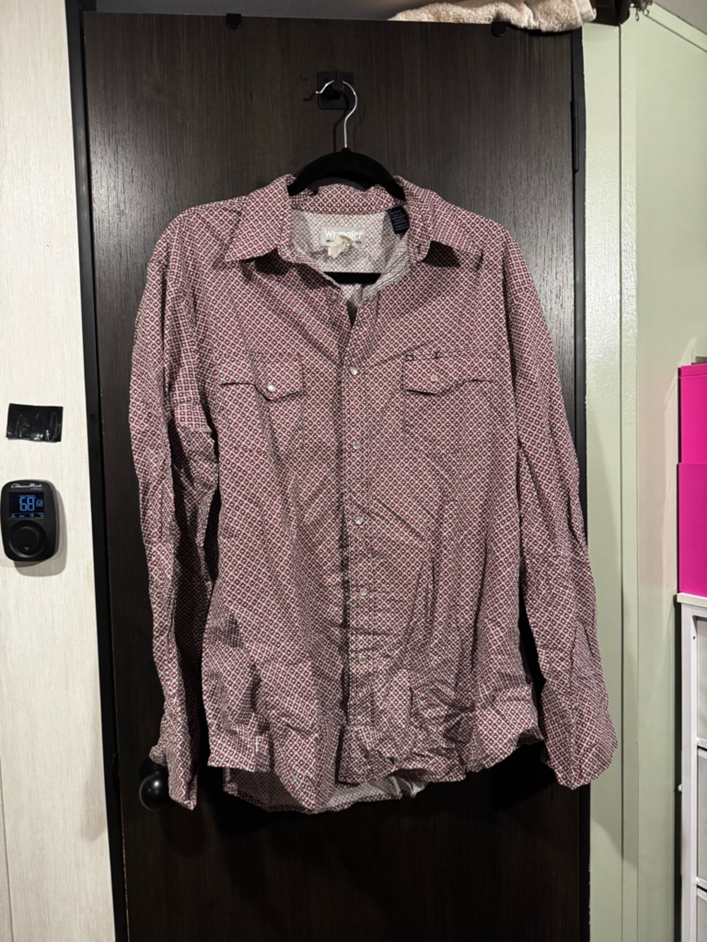 Wrangler Red and White Geometric Button-Up Shirt